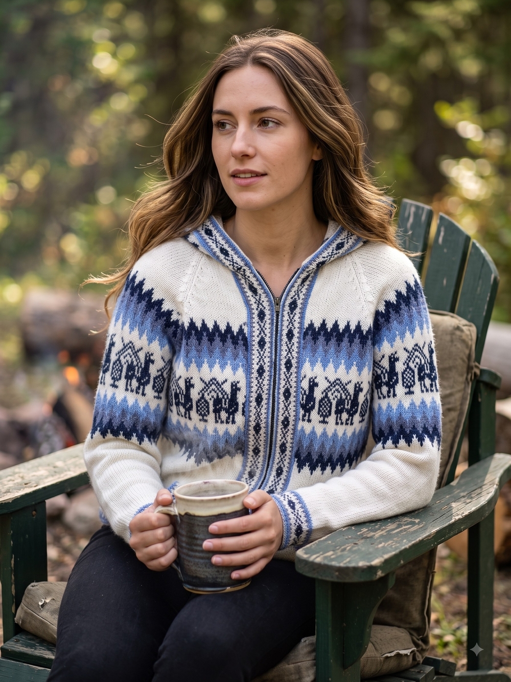 Alpaca Wool Llama Vtg Knit Zip Hoodie Sweater Cabincore Granola Girl Apres Ski